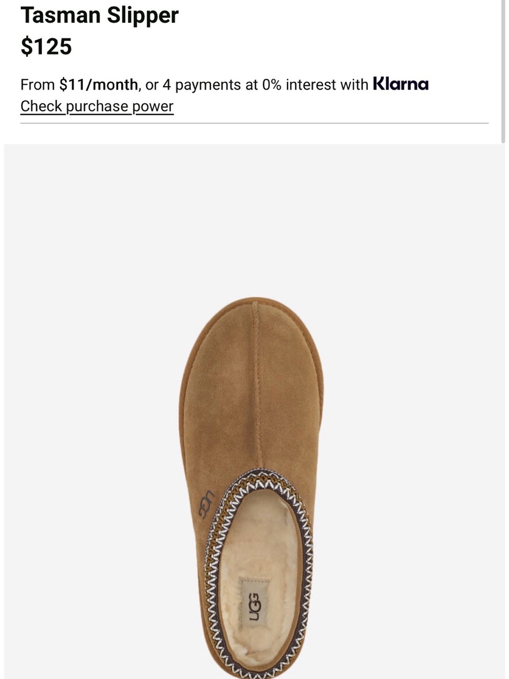 UGG Tasman Slipper Chestnut, Men 9/Women’s 10 New Without Box SN 5950